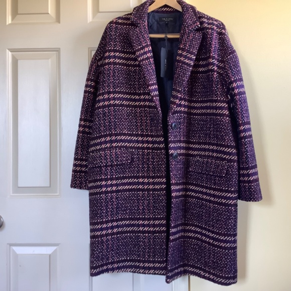 Rag & Bone Estelle Cocoon Wool Blend Plaid Coat Purple SZ Large - Picture 6 of 16